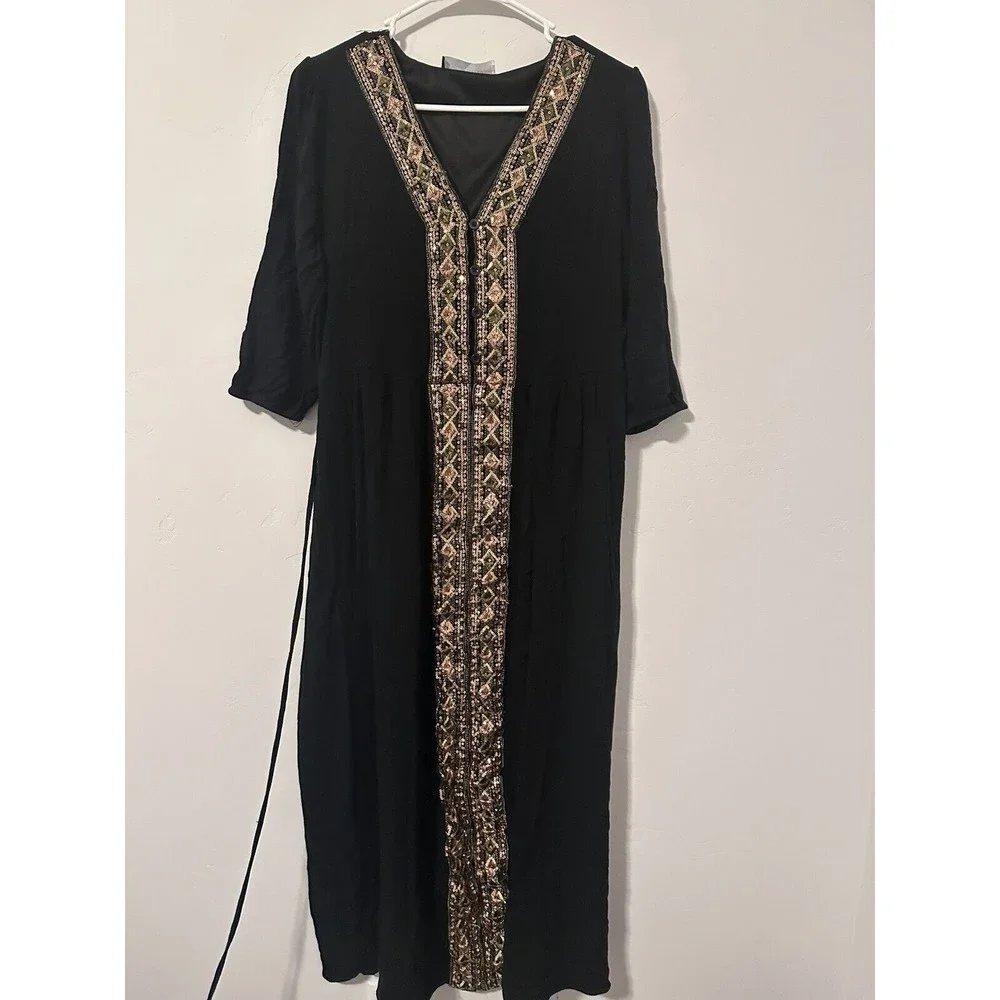 Embroidered Black Midi Dress - Picture 1 of 3